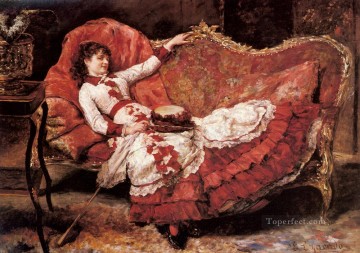 エドゥアルド・レオン・ガリド Painting - 赤いドレスを着たエレガントな女性 エドゥアルド・レオン・ガリド